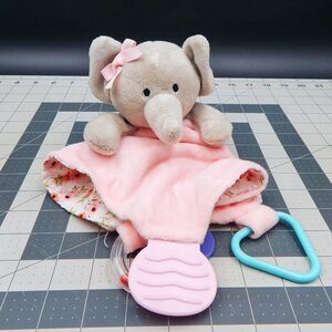 Modern Baby Pink Print Snuggle Blankie Elephant Teether Lovey Gray Security